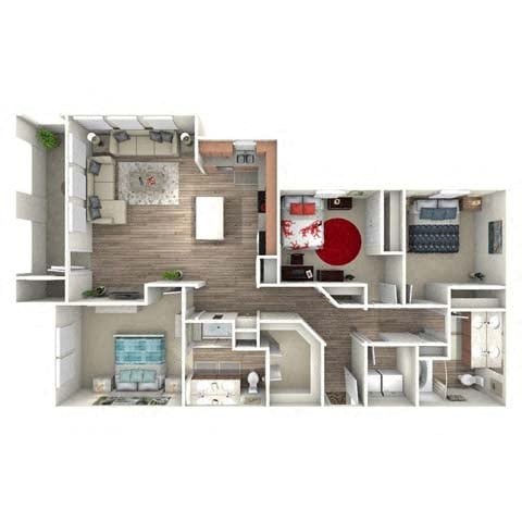 Floor plan for 3 beds, 2 baths, 1363 sqft